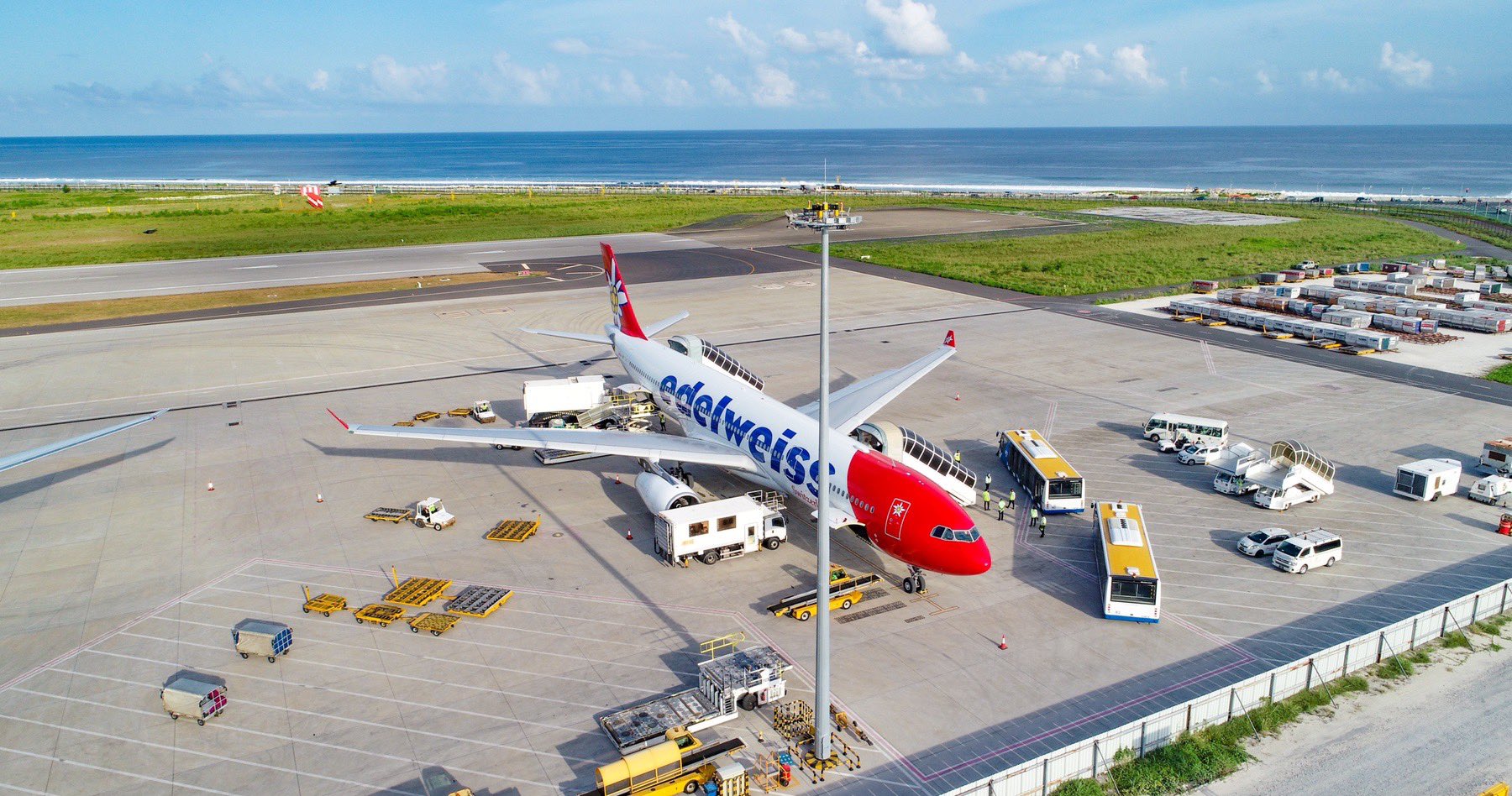 Edelweiss flight landed in Velana International Airport (VIA). Photo: VIA