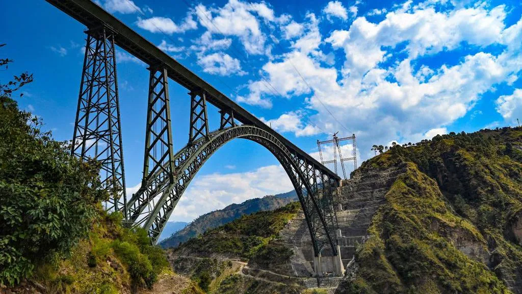 The Chenab railway bridge is a scenic bridge 35m (114ft) higher than the Eiffel Tower