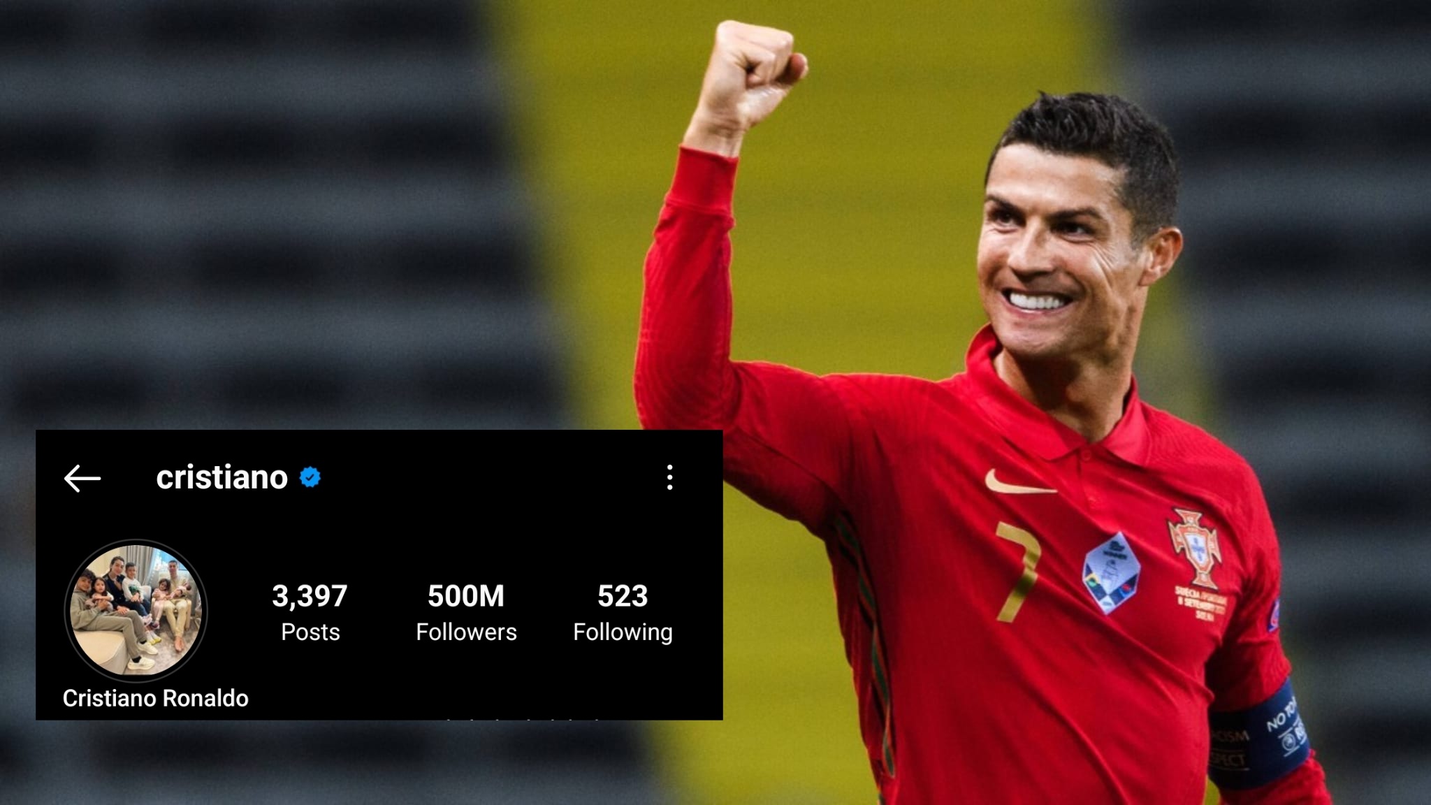 އިންސްޓަގްރާމްގައި 500 މިލިއަން ފޮލޯވަރުން ލިބުނު ފުރަތަމަ މީހަކަށް ރޮނާލްޑޯ