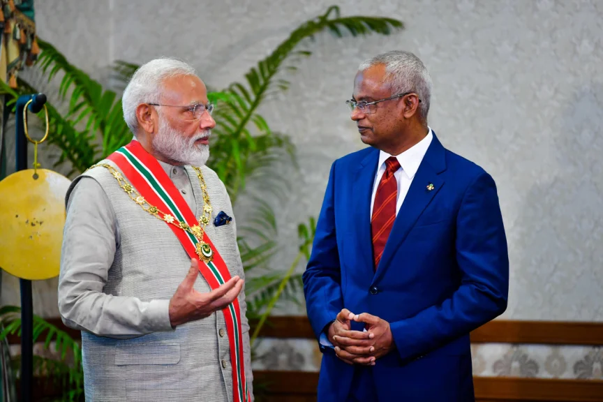 Former President Ibrahim Mohamed Solih with Indian Prime Minister Narendra Modi