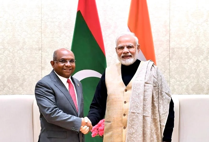 Opposition MDP President Abdulla Shahid and Indian Prime Minister Narendra Modi.