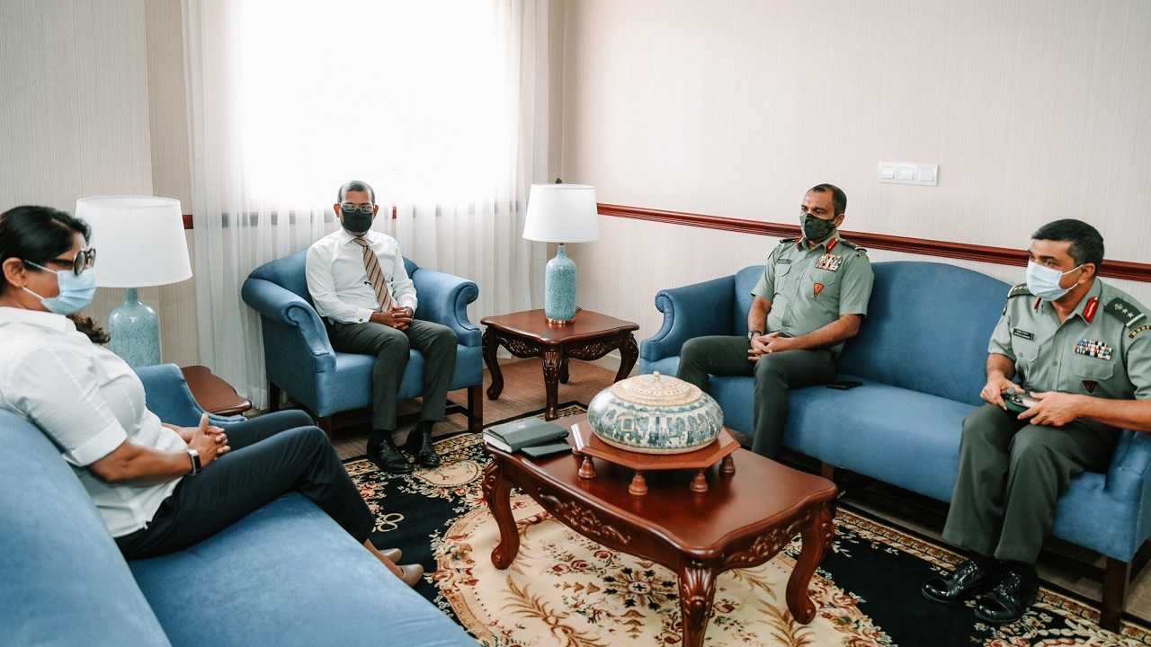 Speaker of the Parliament meets with the Minister of Defence, Uz Mariya Didi, and MNDF. Photo: Parliament