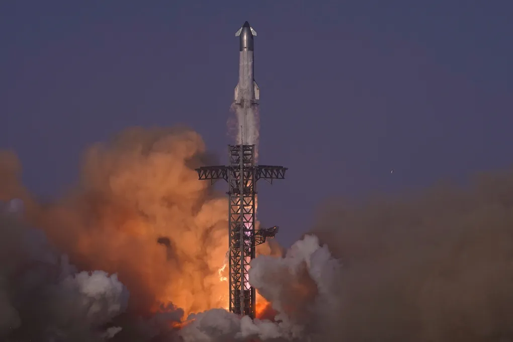 SpaceX’s mega rocket Starship makes a test flight from Starbase, Texas, Tuesday, May 27, 2025. (AP Photo/Eric Gay)