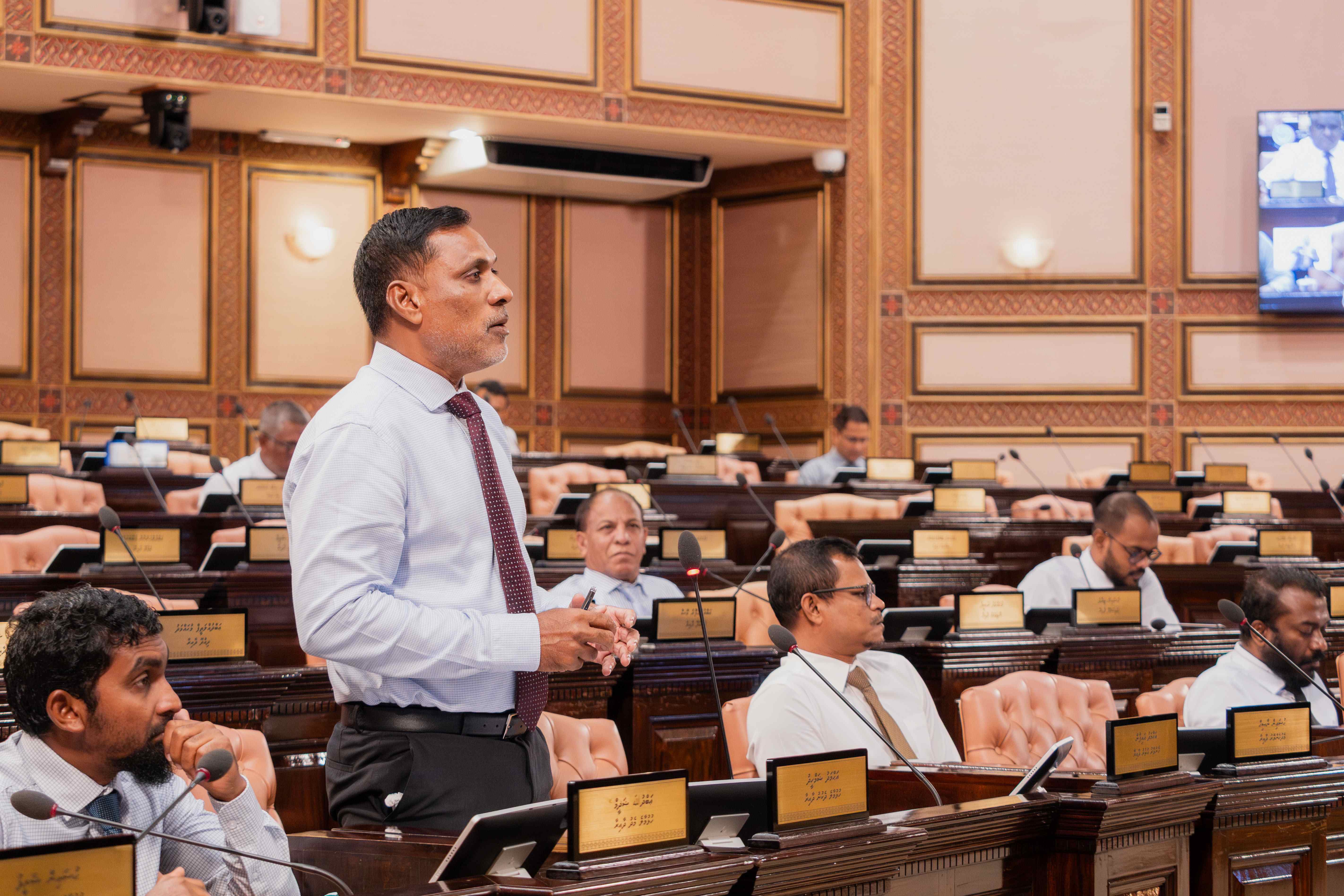 South Hulhumalé MP Dr. Ahmed Shamheed speaking during the parliamentary sitting.-- Photo: People's Majilis