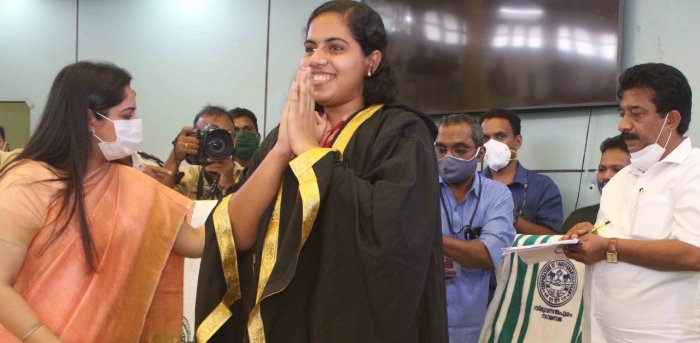 Twenty-one-year old Arya Rajendran sworn in as mayor of Thiruvananthapuram city.