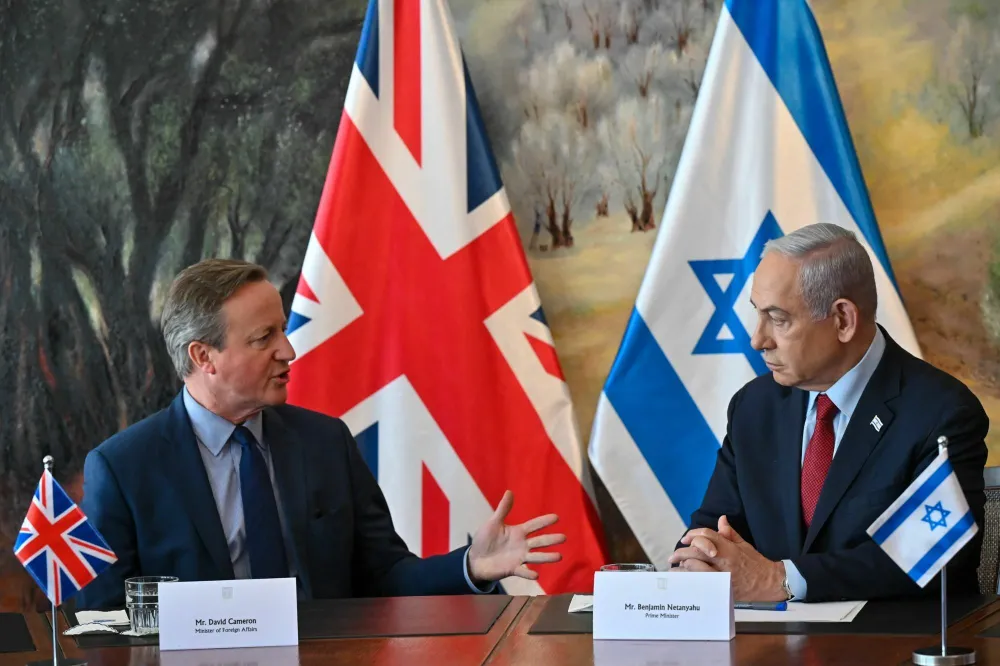 British Foreign Secretary David Cameron with Israeli Prime Minister Benjamin Netanyahu in Jerusalem.