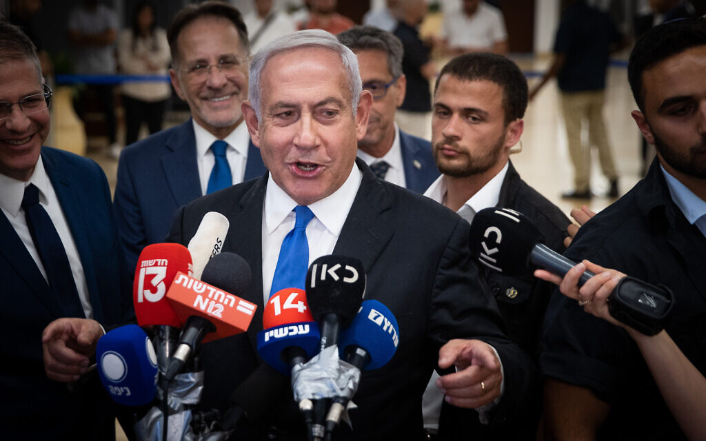 Benjamin Netanyahu hails the collapse of the Bennett-Lapid coalition, at the Knesset in Jerusalem