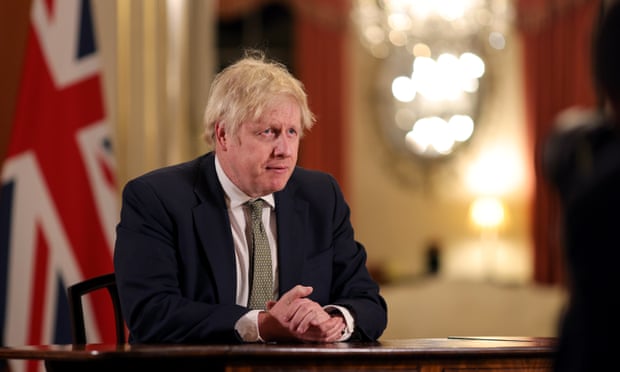 Boris Johnson during his Covid-19 address to the nation, on Monday 4 January.