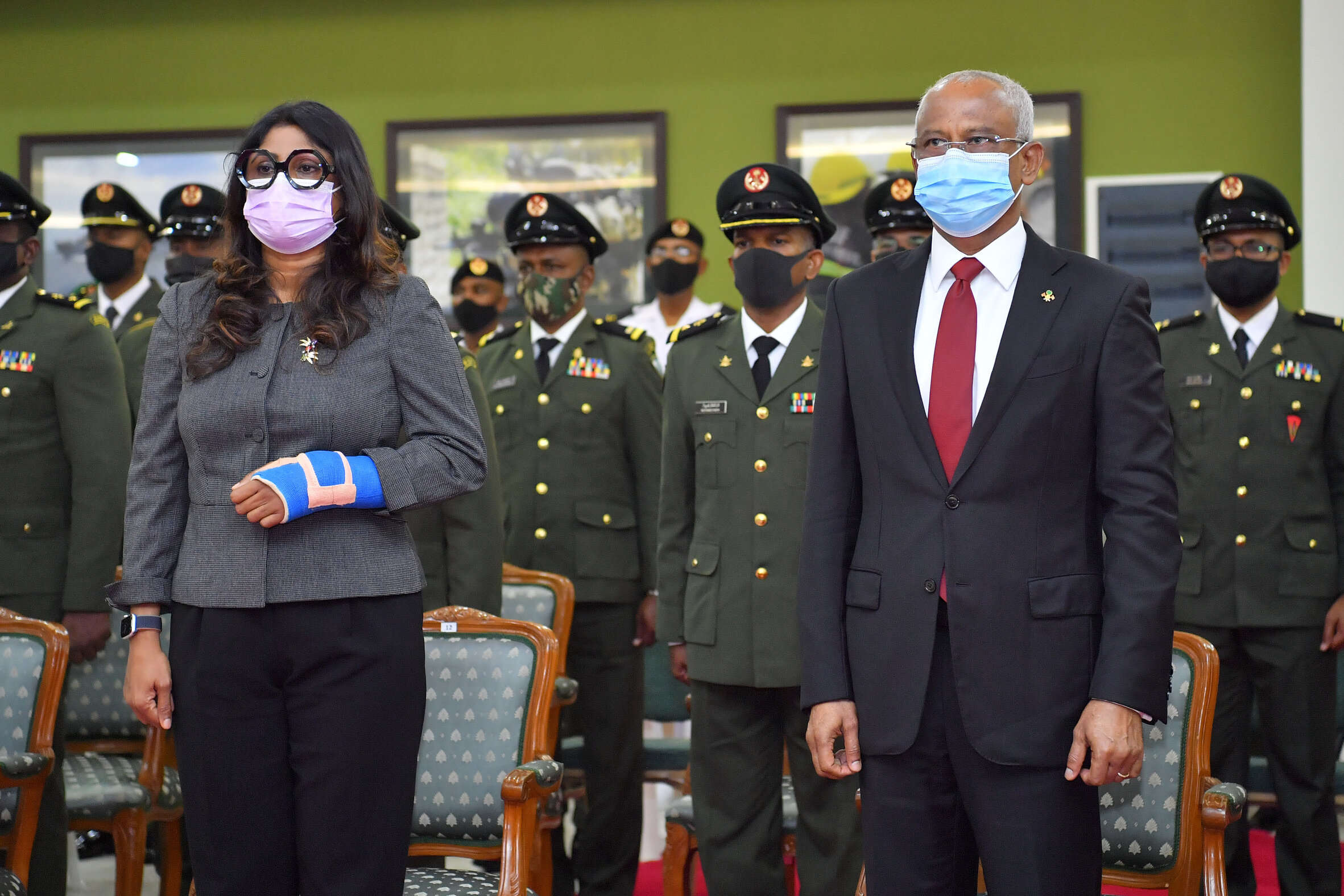 President Ibrahim Mohamed Solih attending the promotion awarding ceremony of MNDF officers.