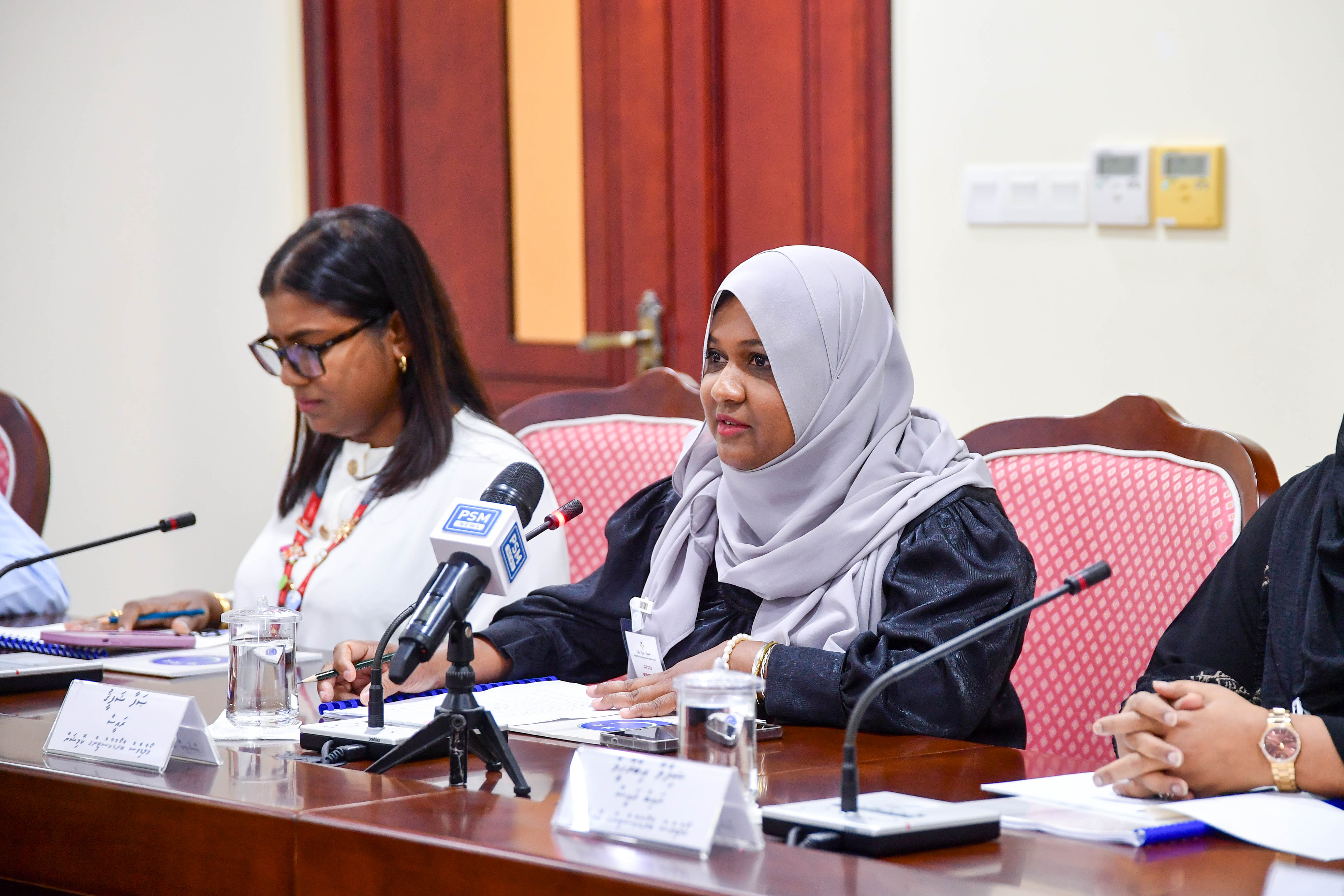Broadcom President Safa Shafeeq speaking to the Committee on Independent Institutions.
