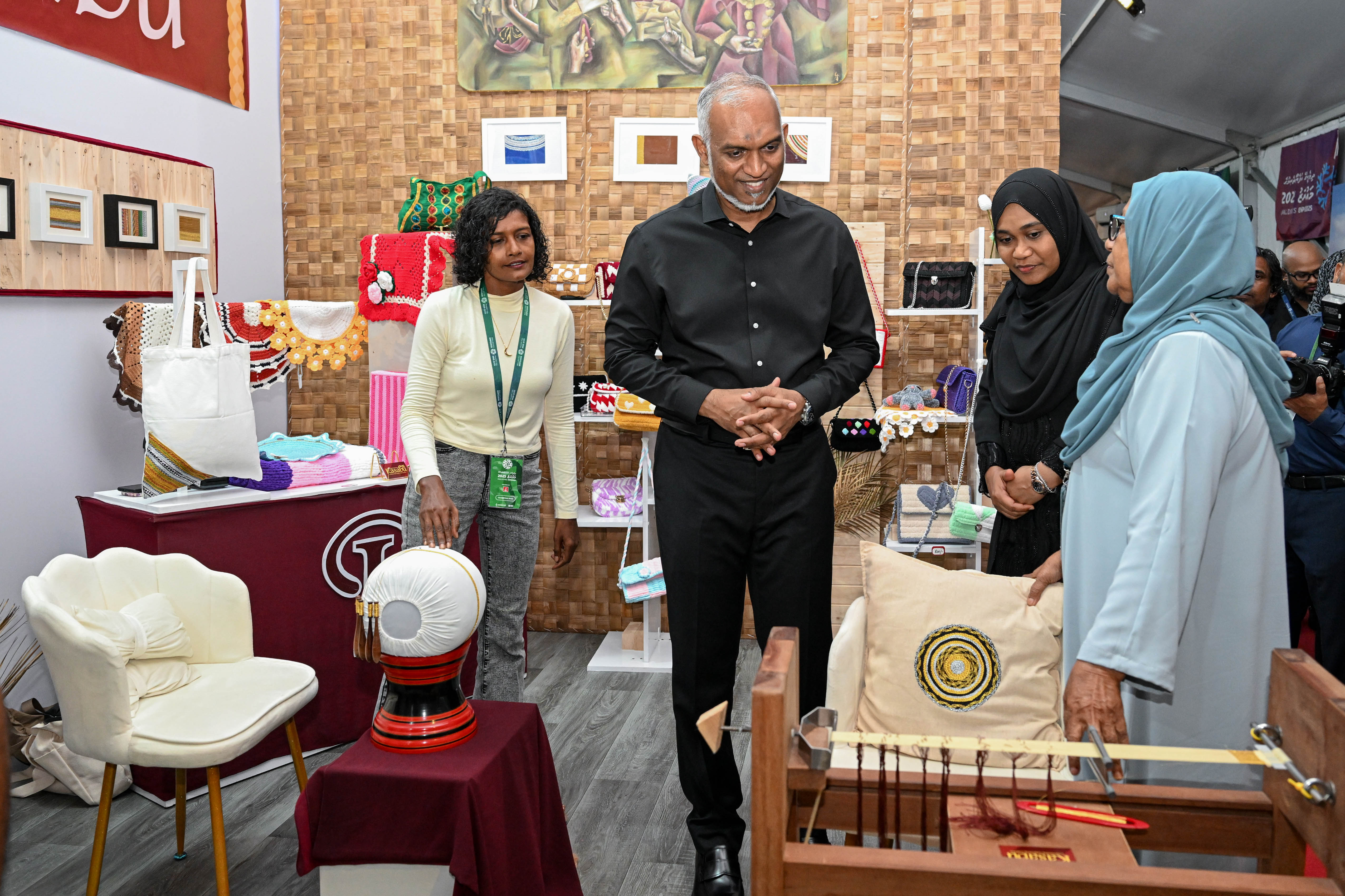 President Dr. Mohamed Muizzu visiting stalls at a national exhibition "Maldives Expo 2025" launched on Friday-- Photo: PO