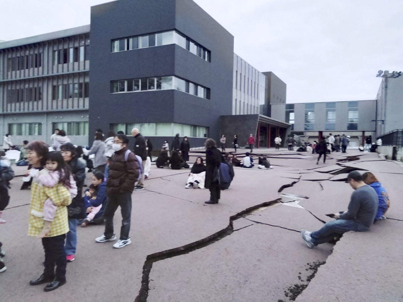 Road cracks caused by an earthquake is seen in Wajima, Ishikawa prefecture, Japan January 1, 2024, in this photo released by Kyodo. (Reuters/Kyodo).
