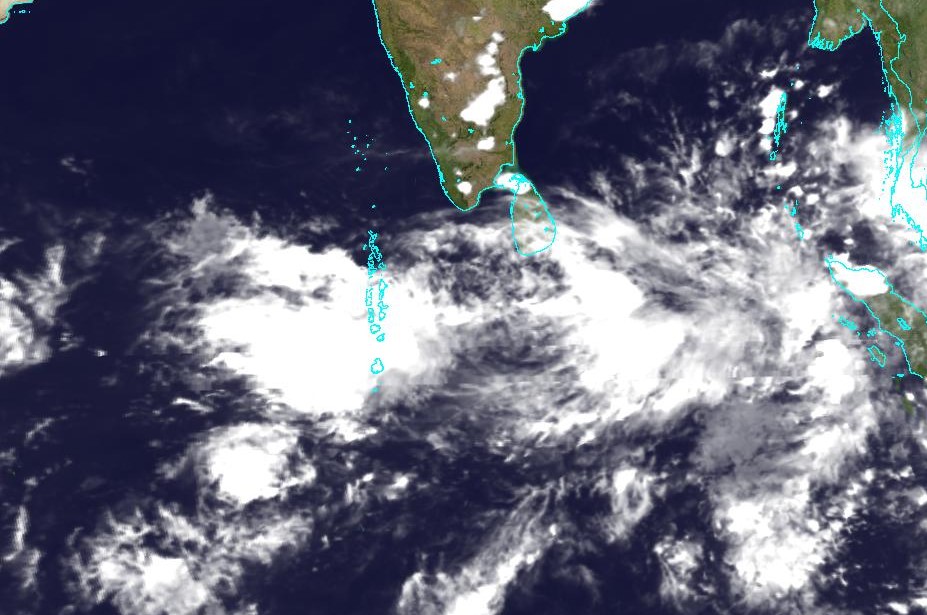 Satellite photo taken above Maldives today, which shows a storm ahead across the Maldives.