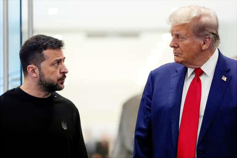 President Donald Trump with Ukrainian President Volodymyr Zelenskyy at Trump Tower, on September 27, 2024 in New York [File: AP/Julia Demaree Nikhinson]